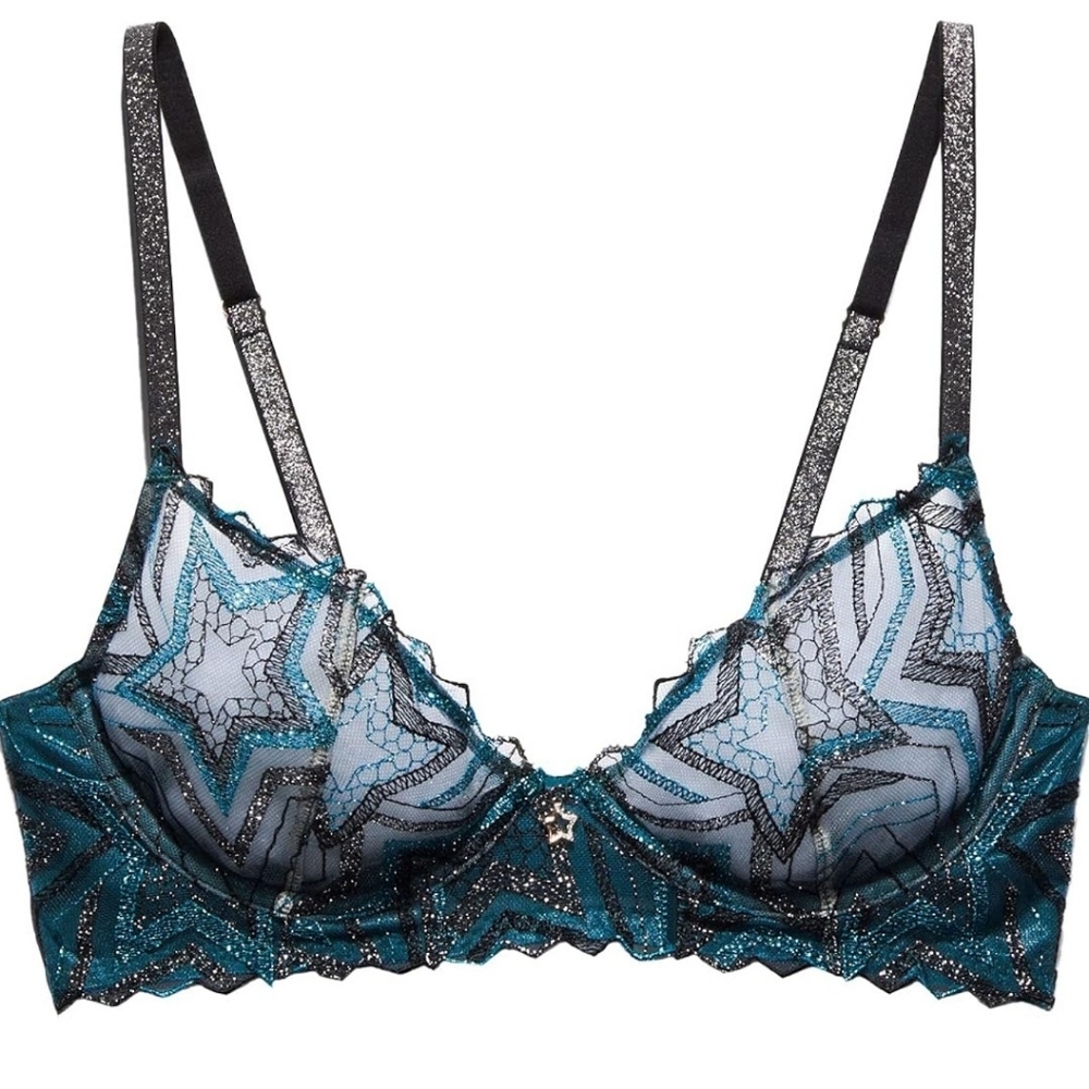 Savage X Fenty Womens Shining Star Embroidered Unlined Demi Bra 32B 36C